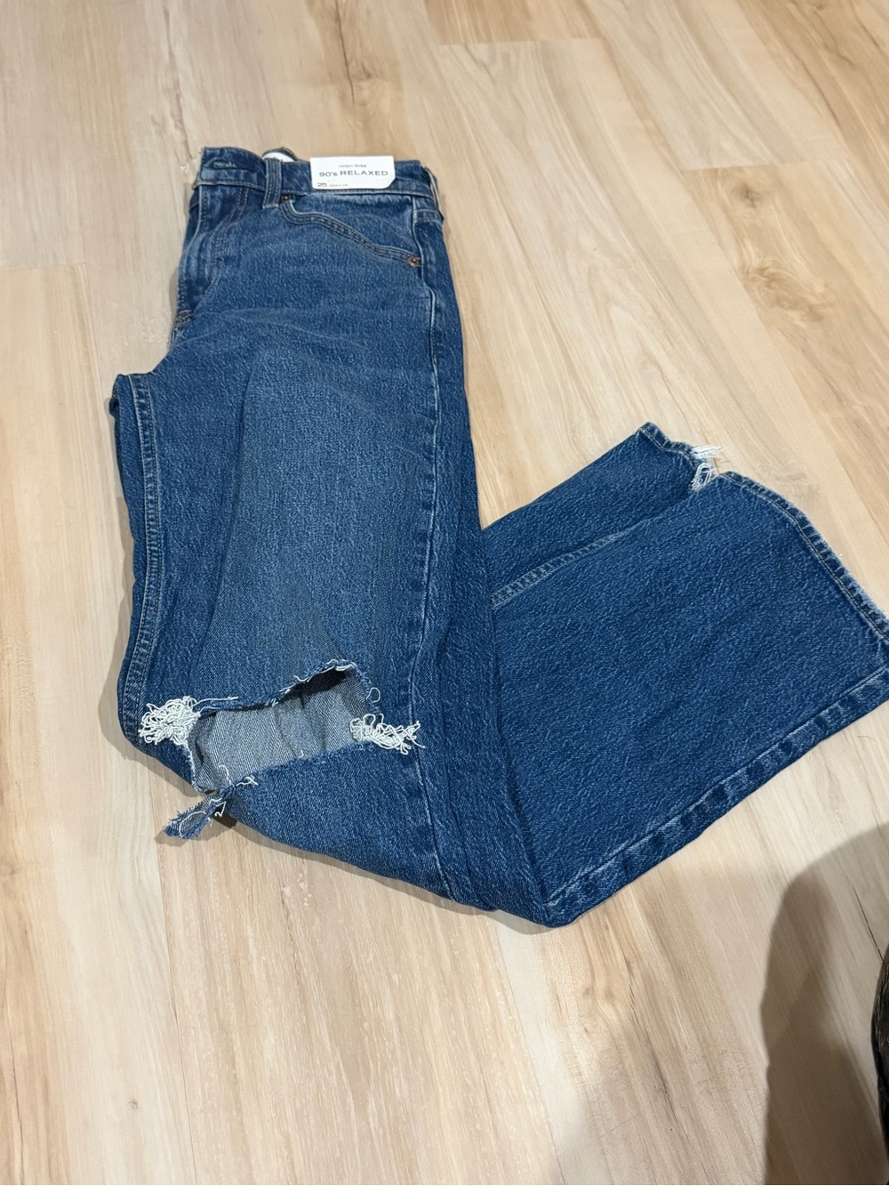 Abercrombie & Fitch Dark Blue Flare Jeans with Knee Rip